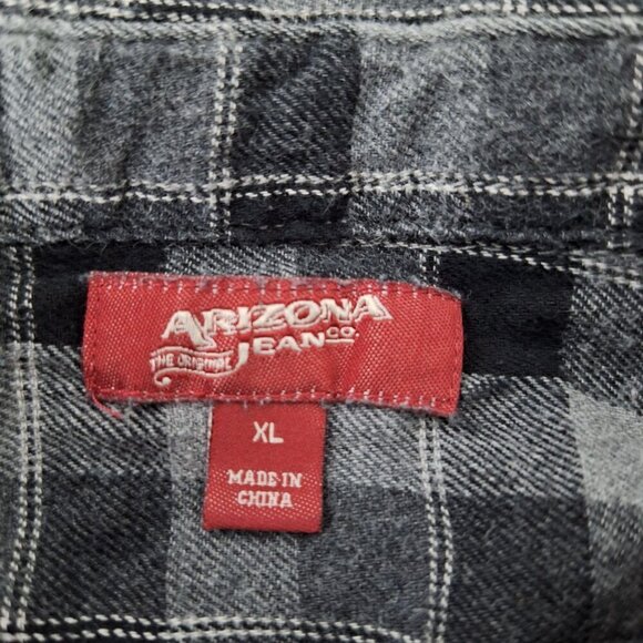 Arizona Jean Co Mens Black Gray Plaid Flannel Button Up Shirt XL - Picture 4 of 6